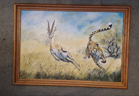 Gazelle & Gepard - Öl auf Leinwand mit originalem Rahmen