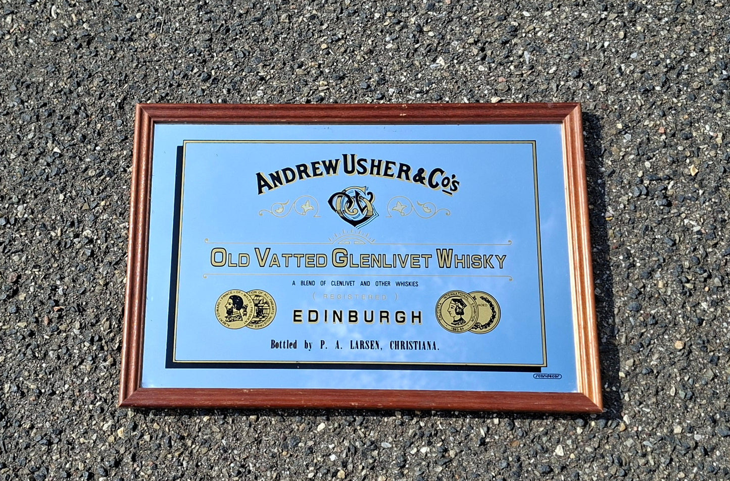Vintage Whisky-Werbespiegel Andrew Usher & Co. – Old Vatted Glenlivet