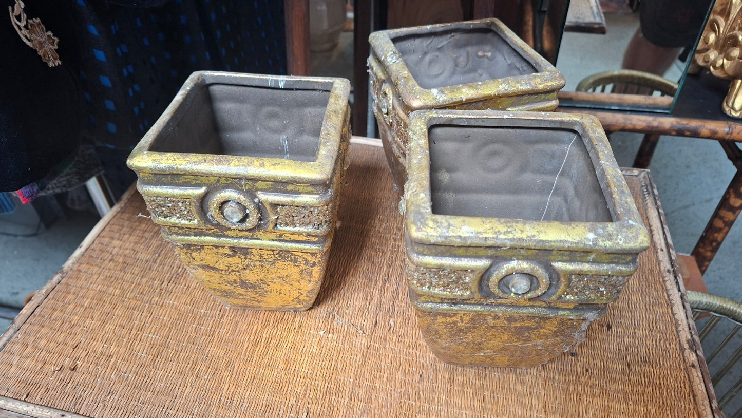3er-Set Vintage Übertöpfe goldfarben im Hollywood-Regency-Stil
