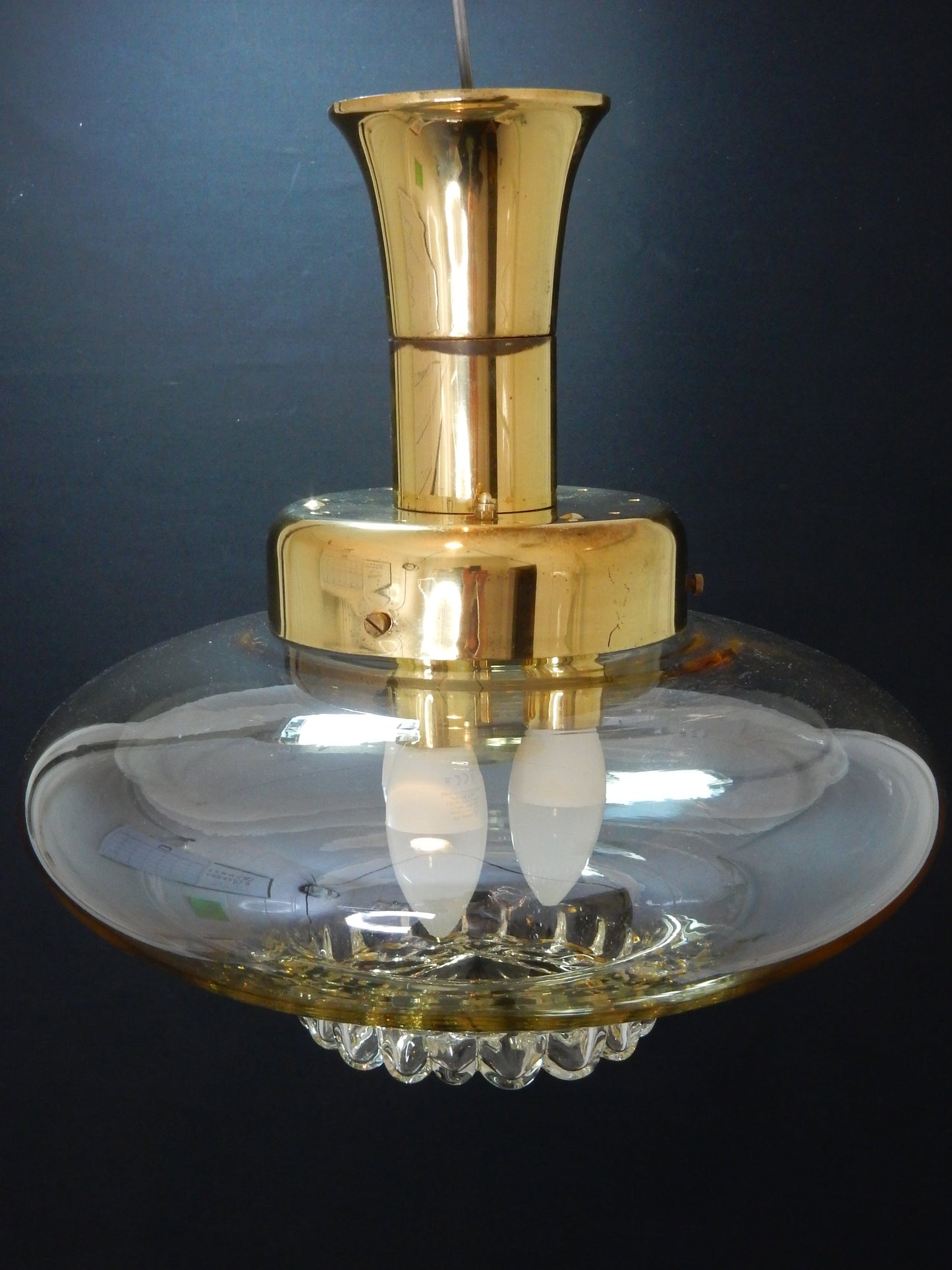 Vintage Glas-Pendelleuchte Messing
