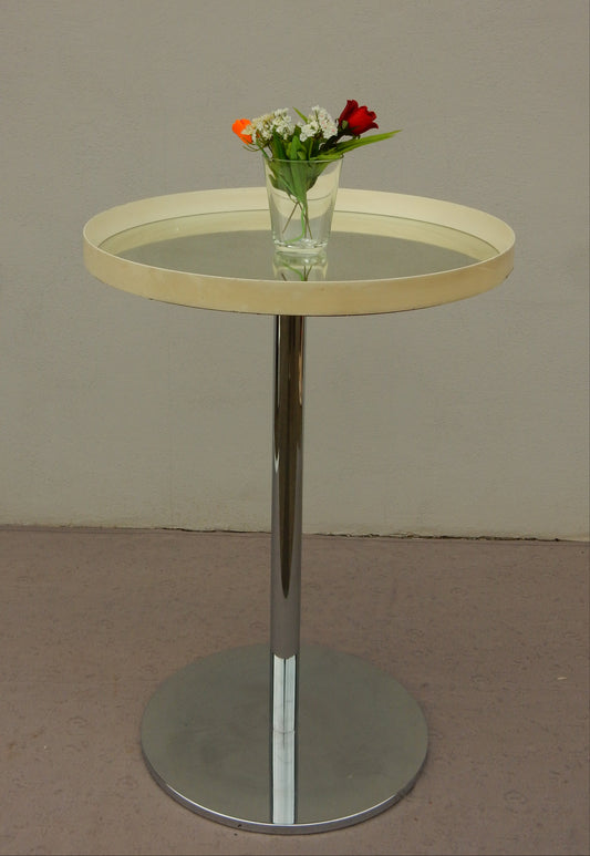 Vintage Mid-Century Beistelltisch mit Chromfuß und runder Spiegel-Platte