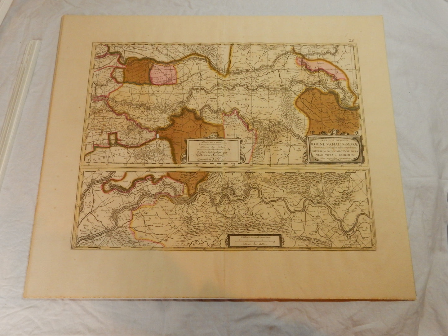 "Descriptio Fluminum Rheni, Vahalis et Mosae" - Kupferstich 17. Jhdt.