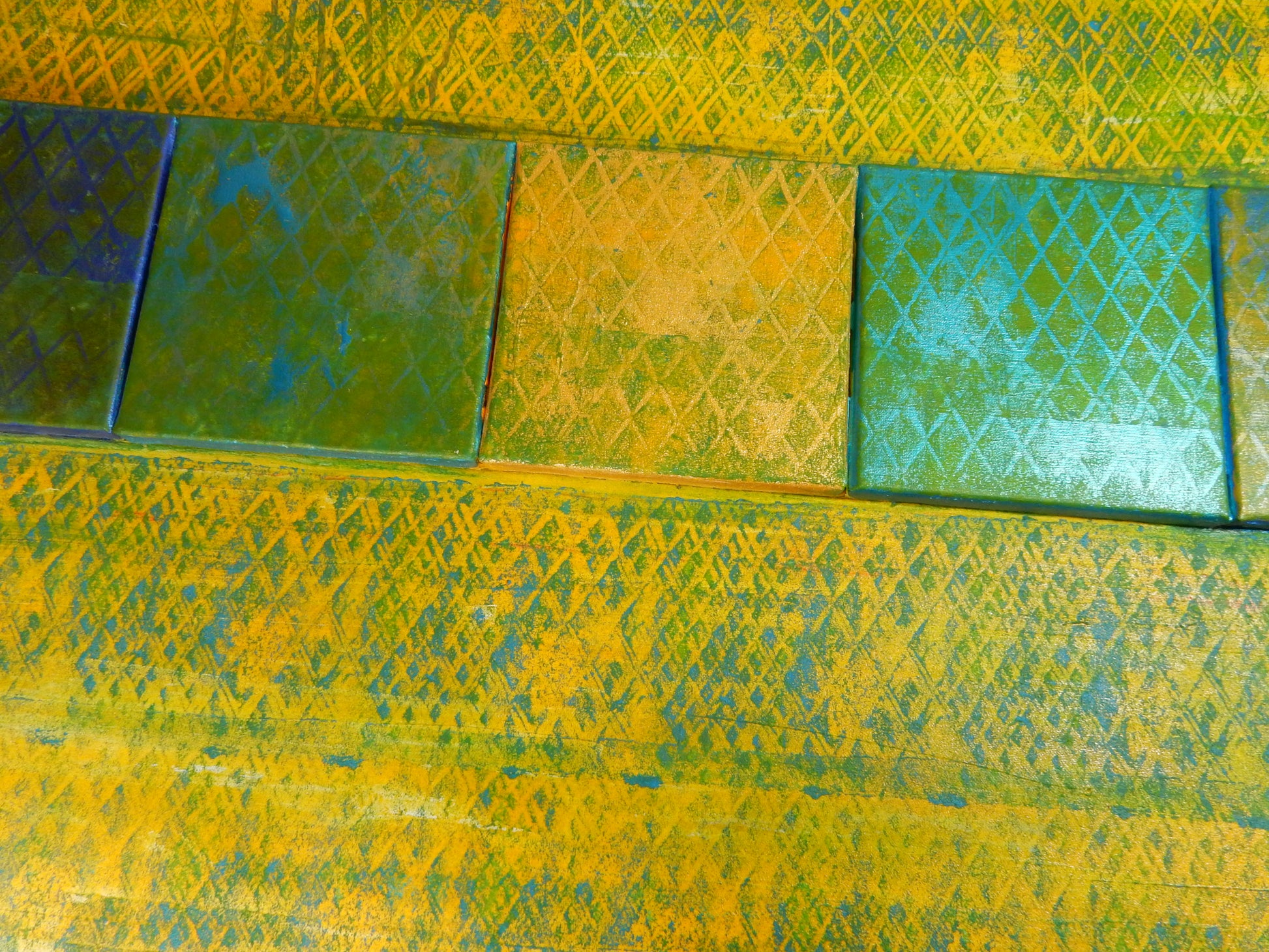 Abstraktes Gemälde in Gelb-Grün-Blau (80 × 100 cm) - Artikelbild von Fummel & Gedöns Secondhand-Store