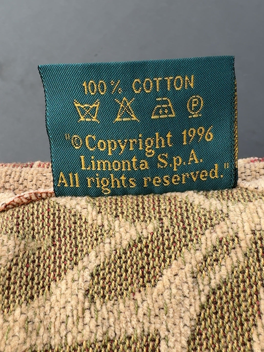Materialetikett 100 Prozent Baumwolle Copyright 1996