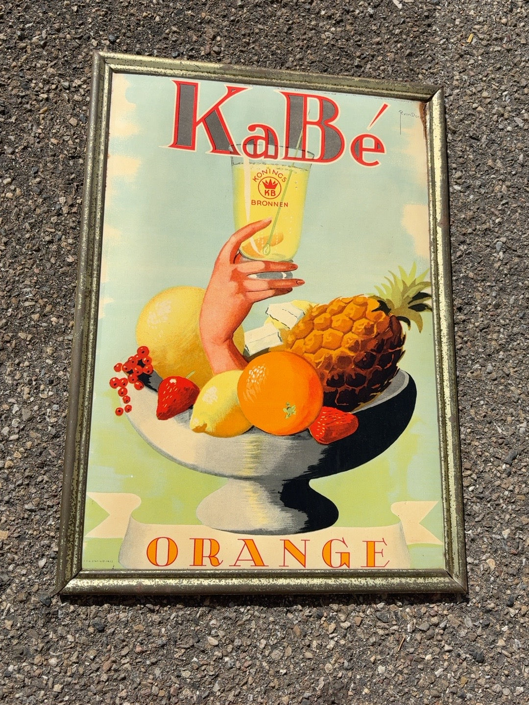 Vintage KaBé Orange Werbetafel von Konings Bronnen, 35 x 24,5 cm