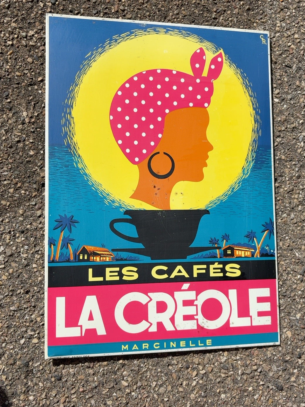 Vintage Les Cafés La Créole Werbeschild aus Marcinelle, Belgien, 1964