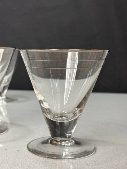 5er Set Vintage Cocktail-Gläser mit Silberrand & Liniendekor, 1940er–1960er – Produktfoto 2