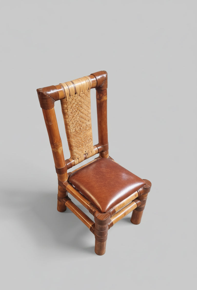 Vintage Bambus-Stuhl mit echtem Leder &amp; Rattan – handgefertigt - Artikelbild von Fummel & Gedöns Secondhand-Store