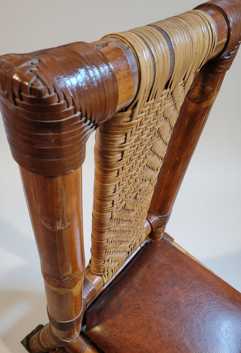 Vintage Bambus-Stuhl mit echtem Leder &amp; Rattan – handgefertigt - Artikelbild von Fummel & Gedöns Secondhand-Store