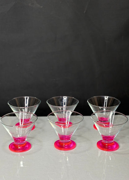 Vintage Dessertschale mit pinkfarbenem Fuß