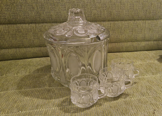 Mid-Century Bowle-Set Kristallglas 5-tlg