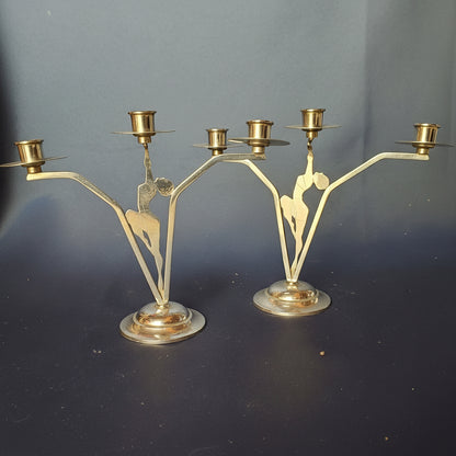 Paar Art-Déco Kerzenleuchter mit Tänzerinnen – Chrom – 1930er Jahre