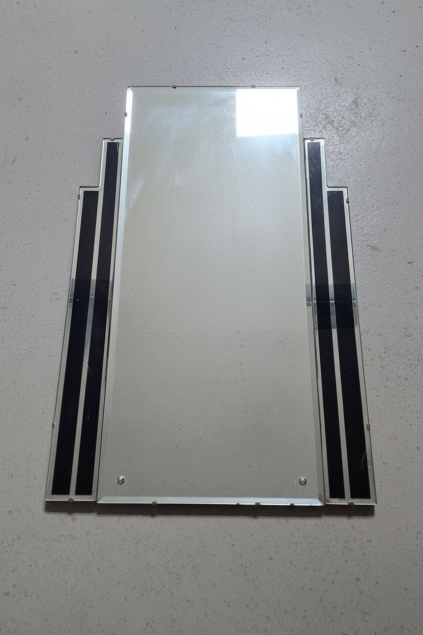 Original Art-Déco Wandspiegel mit schwarzem Glas – 1930er Jahre – 110 × 59 cm