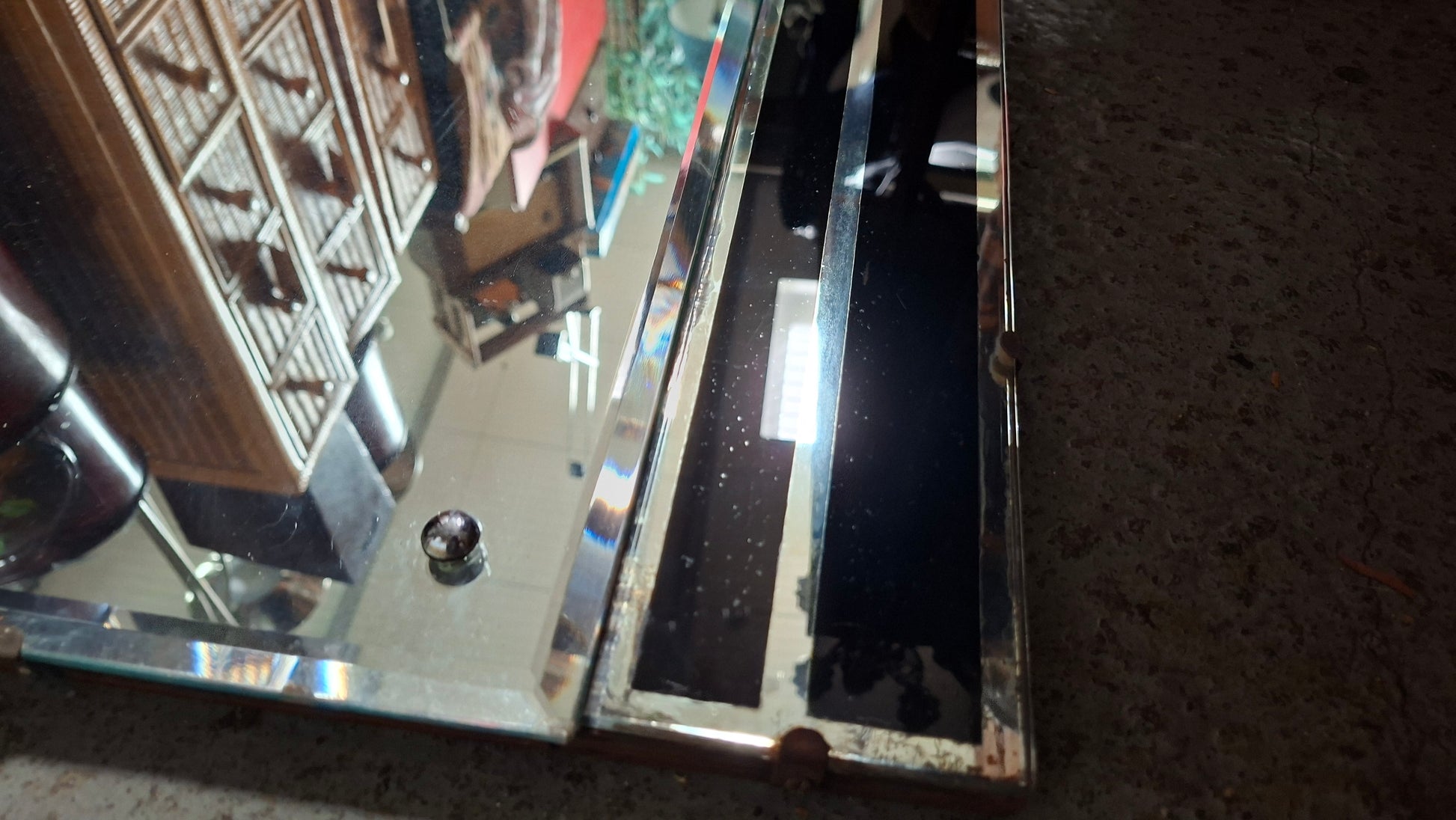 Original Art-Déco Wandspiegel mit schwarzem Glas – 1930er Jahre – 110 × 59 cm - Artikelbild von Fummel & Gedöns Secondhand-Store