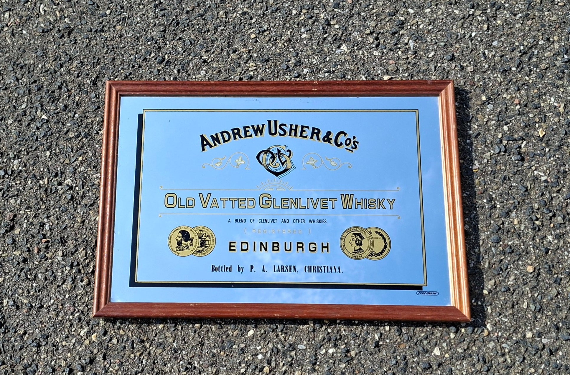 Vintage Whisky-Werbespiegel Andrew Usher &amp; Co. – Old Vatted Glenlivet - Artikelbild von Fummel & Gedöns Secondhand-Store