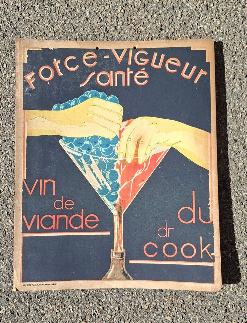Vintage Dr. Cook Force-Vigueur Santé Vin de Viande Werbeschild