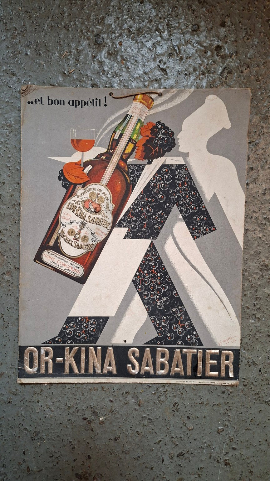 Vintage OR-KINA Sabatier Werbeschild mit plastischer SABATIER-Beschriftung