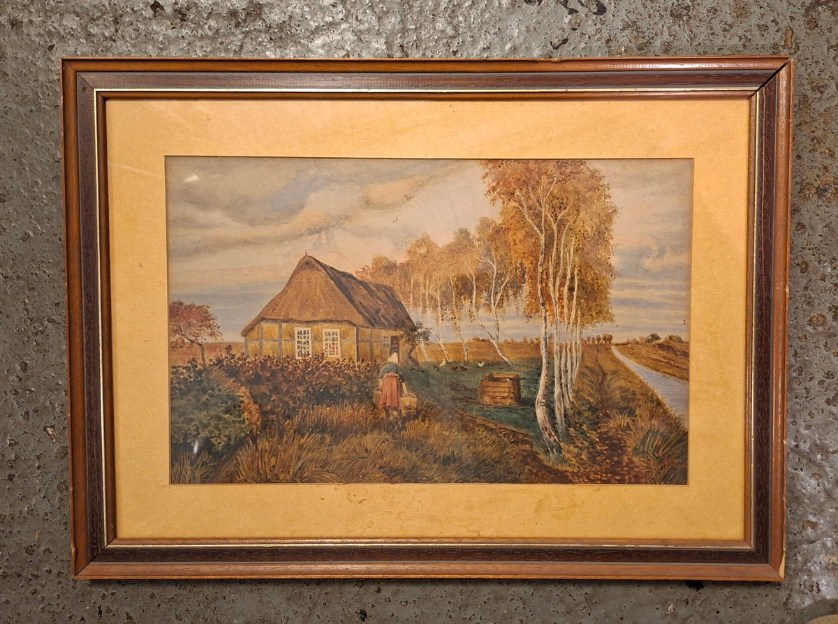 Handgemalte Landschaft nach Otto Modersohn – Spätsommer im Moor im Holzrahmen