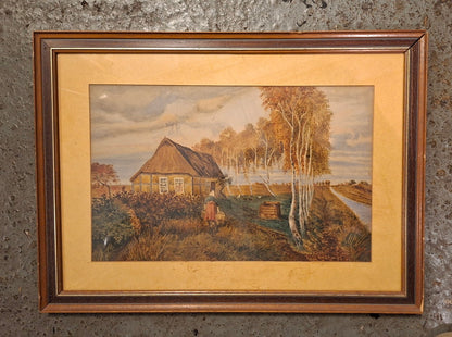 Handgemalte Landschaft nach Otto Modersohn – Spätsommer im Moor im Holzrahmen