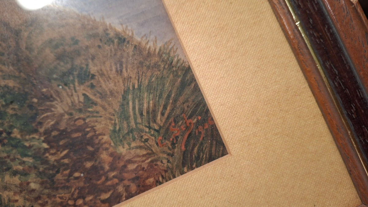 Handgemalte Landschaft nach Otto Modersohn – Spätsommer im Moor, gerahmt - Artikelbild von Fummel & Gedöns Secondhand-Store