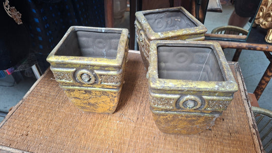 3er-Set Vintage Übertöpfe goldfarben im Hollywood-Regency-Stil
