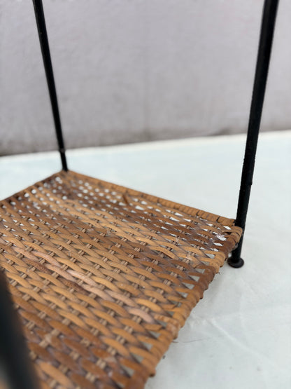 4er Set Vintage Pflanzenständer aus Rattan & Eisen – Mid-Century – 70 cm