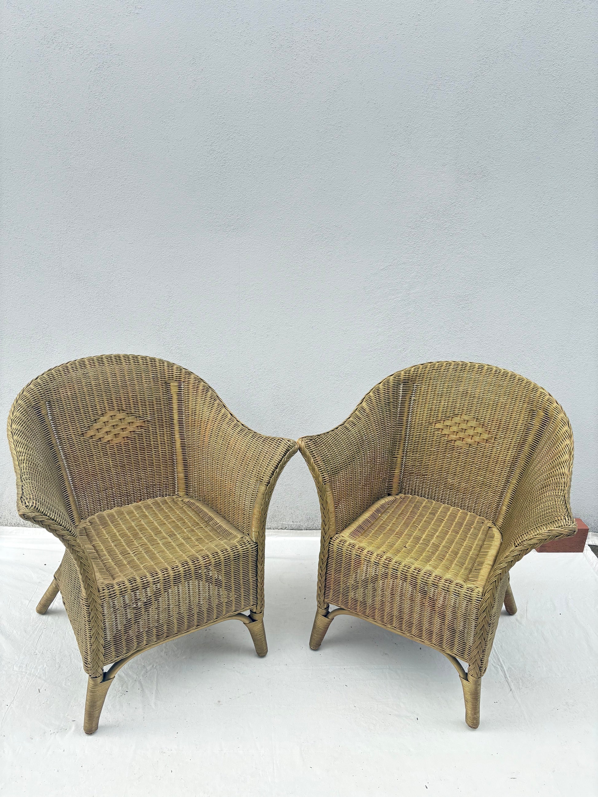 Vintage 2er Set Rattansessel – Fächerlehne mit Rautenmotiv - Artikelbild von Fummel & Gedöns Secondhand-Store