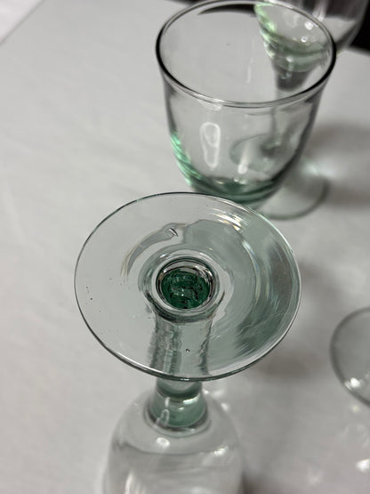4er Set Vintage Weingläser – klares Glas mit Grün