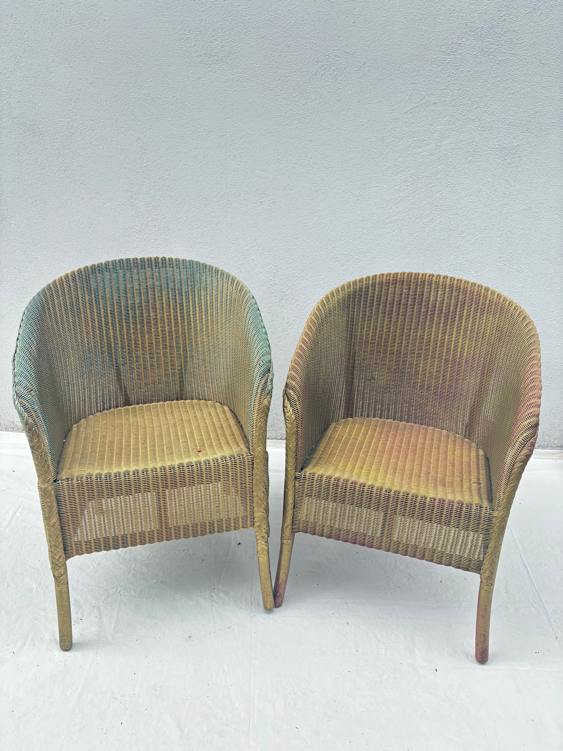 Vintage 6er Set Korbsessel mit Pastellpatina – Türkis &amp; Rosé - Artikelbild von Fummel & Gedöns Secondhand-Store