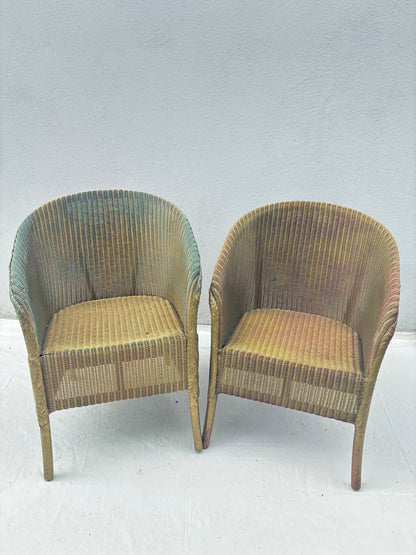 Vintage 2er Set Korbsessel mit Pastellpatina