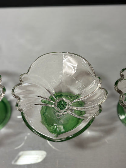 10er Set Borgonovo Dessertschalen / Eisbecher – grüner Fuß – Italien – Vintage