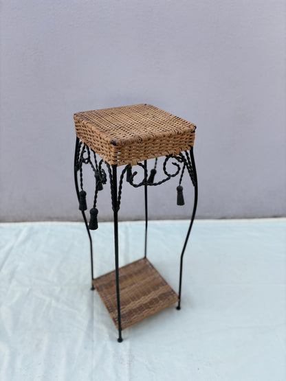 4er Set Vintage Pflanzenständer aus Rattan & Eisen – Mid-Century – 70 cm