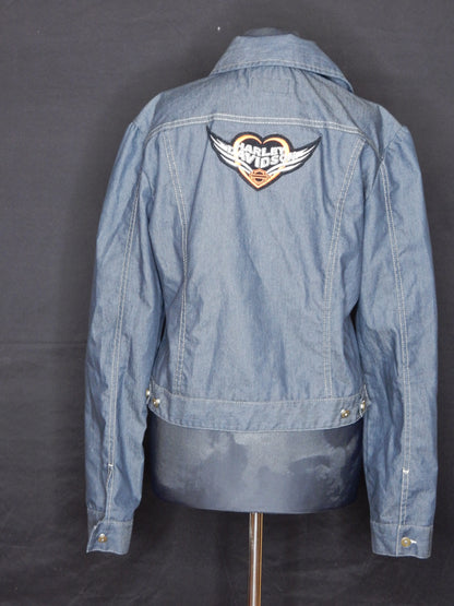 Dunkelblaue Jeansjacke mit Aufnähern