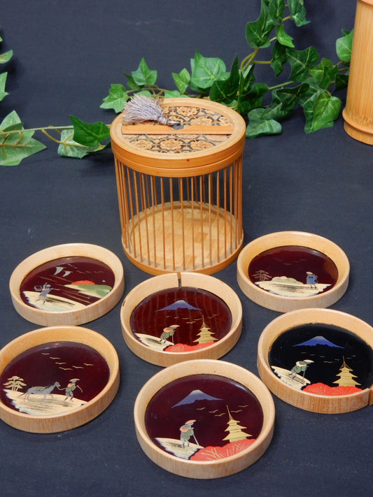 Japanisches Untersetzer-Set (6-teilig) - mit Bambusdose