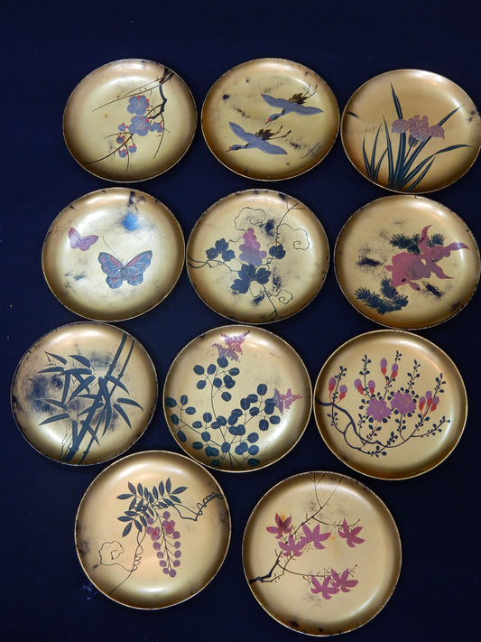 Japanisches Untersetzer-Set (10-teilig) - Golden Flower