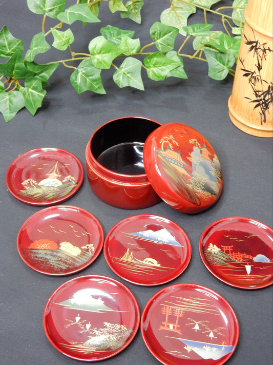 Japanisches Untersetzer-Set (6-teilig) - rot