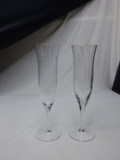 Sektglas geriffelt mit Goldrand