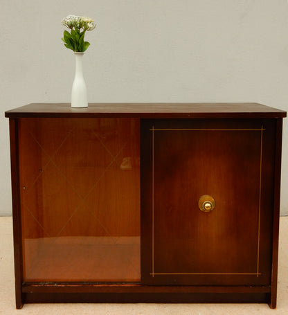 Vintage Mid-Century Holz-Vitrine mit Glas-Schiebetür