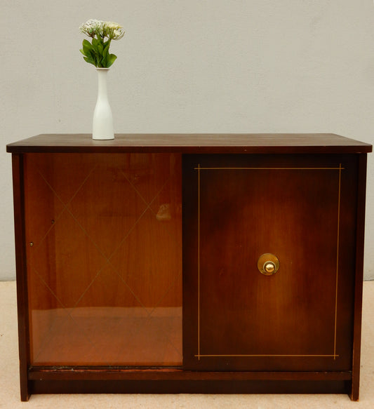 Vintage Mid-Century Holz-Vitrine mit Glas-Schiebetür