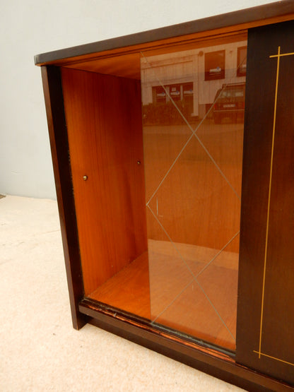 Vintage Mid-Century Holz-Vitrine mit Glas-Schiebetür