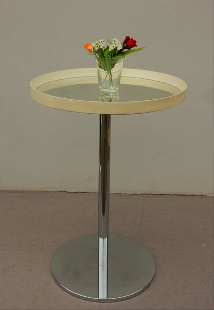 Vintage Mid-Century Beistelltisch mit Chromfuß und runder Spiegel-Platte