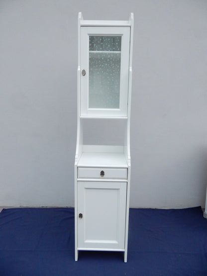 Weißer Hochschrank mit Glastür und Schublade