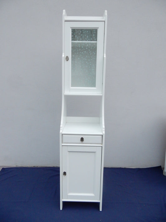 Weißer Hochschrank mit Glastür und Schublade