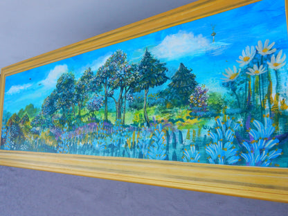 Handbemalte Holztruhe mit Landschaftsmotiv