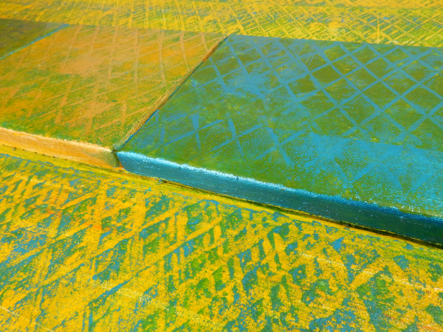 Abstraktes Gemälde in Gelb-Grün-Blau (80 × 100 cm)