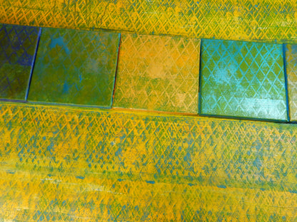 Abstraktes Gemälde in Gelb-Grün-Blau (80 × 100 cm)