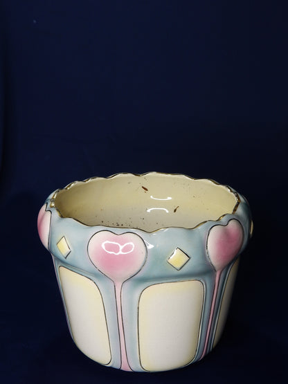 Vintage Keramik-Übertopf mit Herzen – Pastell / Postmodern 1980er