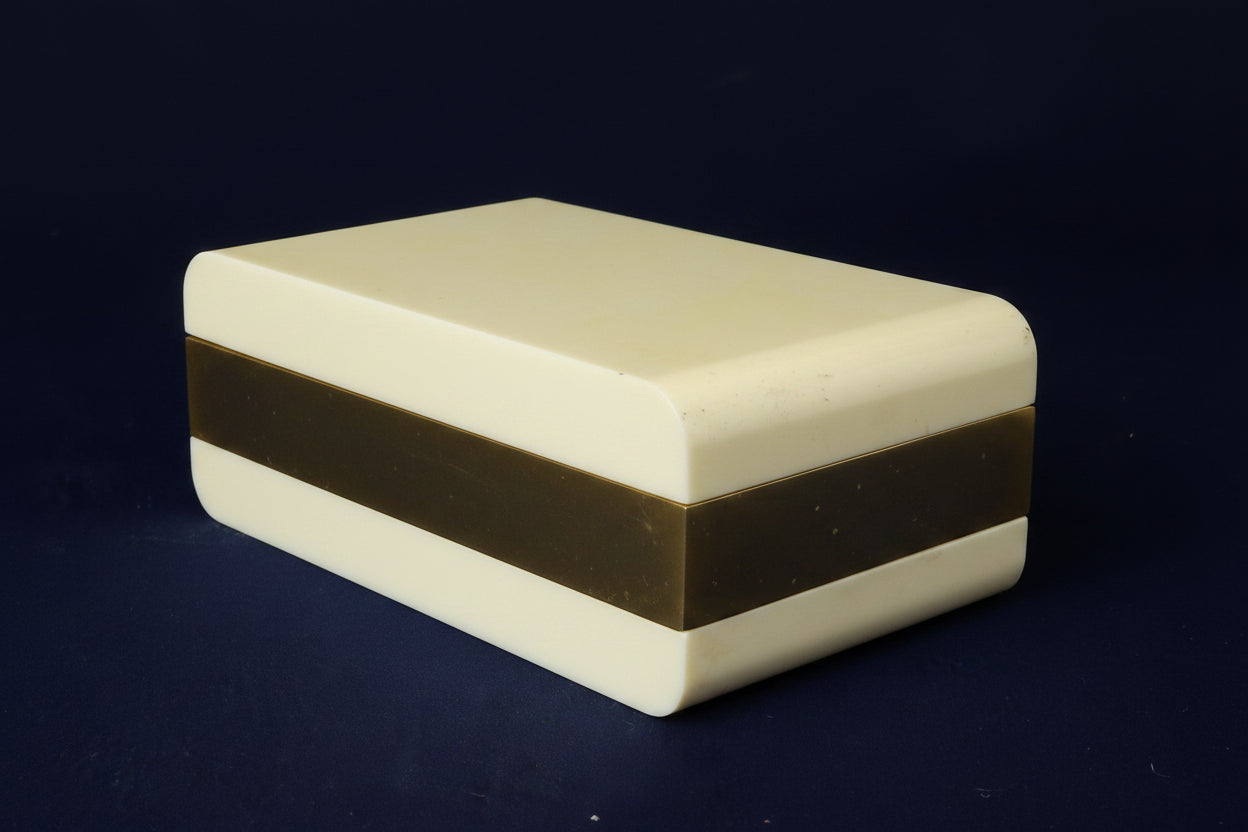 Original Art Déco Corian Schmuckdose mit Silberband