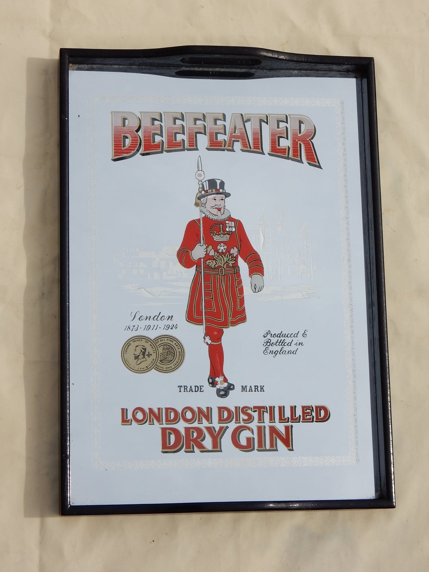 Vintage Beefeater London Dry Gin Spiegel-Tablett – 70er Barwerbung