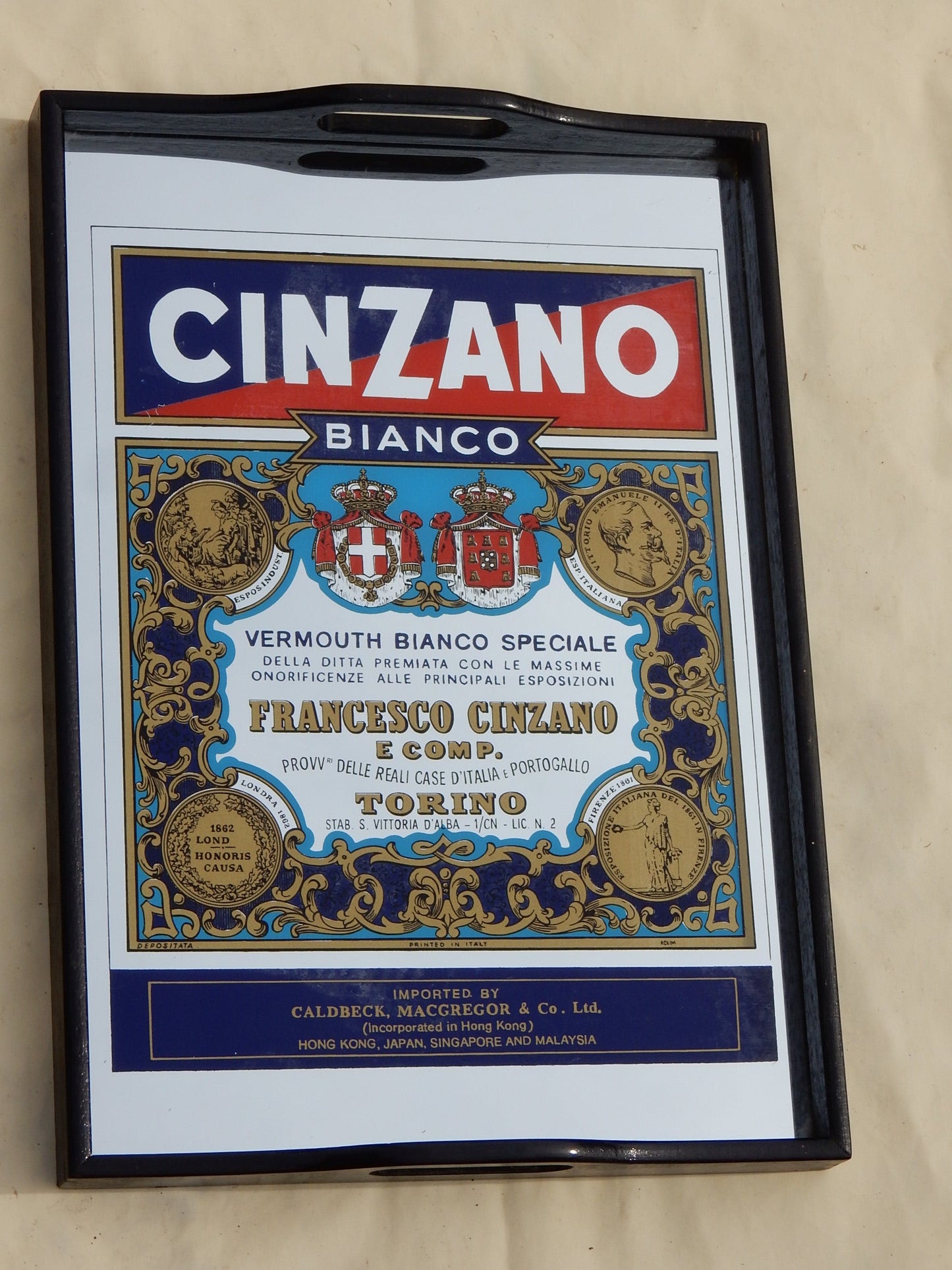 Vintage Cinzano Bianco Werbetablett mit Spiegel – 30 × 42 cm